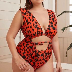 Plus leopard tie monokini swimsuit